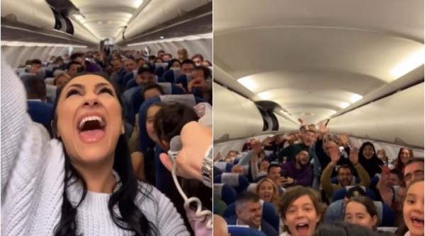 Andra a făcut show într-un avion plin cu români: „Așa cum nu a mai fost cântat până acum: la înălțime” - VIDEO
