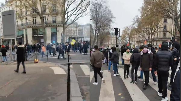Proteste la Paris: manifestanții se luptă cu poliția și incendiază totul în jur