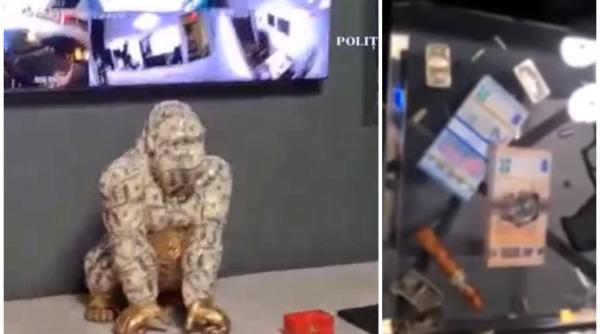Lingouri de aur, teancuri de euro și o gorilă din bani. Ce au găsit polițiștii în casa fraților Tate din București - VIDEO