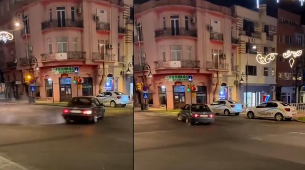 Sfidare totală: Șofer cu BMW, drifturi în fața polițiștilor locali de la Constanța, în mijlocul bulevardului  