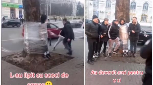 Și-au legat un prieten cu scoci de copac și au filmat totul pentru a pune pe TikTok