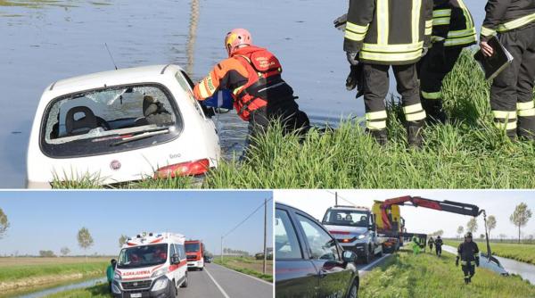 Doi români, eroi în Italia: au scos o italiancă de 63 de ani blocată în mașina răsturnată într-un canal cu apă. "Sunt îngerii mei"