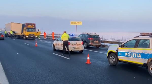 Accident puternic cu şase maşini, pe A1, în Giurgiu. Un bărbat a ajuns în stare gravă la spital