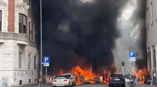 Italia. Explozie în Milano! Un incendiu de proporții a cuprins mai multe mașini (FOTO+VIDEO)
