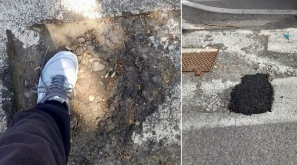 Un bărbat a cumpărat bitum și a astupat o groapă de pe șosea: A fost amendat chiar de cei responsabili, pentru lipsă de autorizație