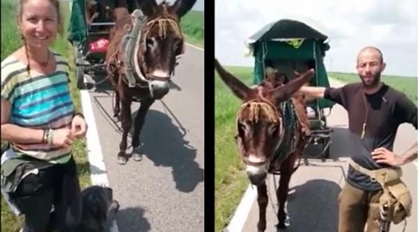 O familie cu patru copii, plecată din Franța cu o căruță, a ajuns în România