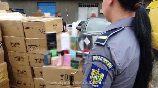 Captură impresionantă a polițiștilor de frontieră: Mii de parfumuri, în valoare de peste 7.000.000 lei, descoperite într-un camion