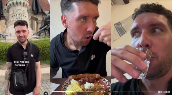 Un celebru cântăreț și Tiktoker britanic încearcă pentru prima dată mâncare și băutură tradiționale româneșți în Cluj. Reacția lui este hilară - VIDEO