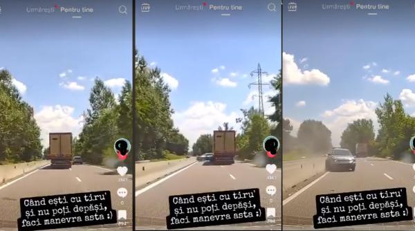 Un şofer de TIR a făcut praf o maşină care nu l-a lăsat să depășească