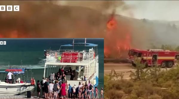 Incendiul de vegetație din Rodos forțează mii de evacuări, turiștii fug pe capete