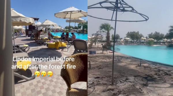 Cum arată un hotel de cinci stele din Rodos după ce a fost afectat de incendiile de vegetație din Grecia - VIDEO