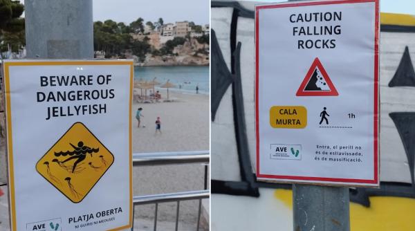 Pe plajele din Spania au apărut anunțuri false, care îi avertizează pe turiștii să stea departe de ele - FOTO