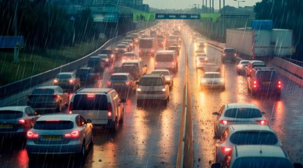 Inundații în Germania. Zeci de mașini, blocate pe autostradă