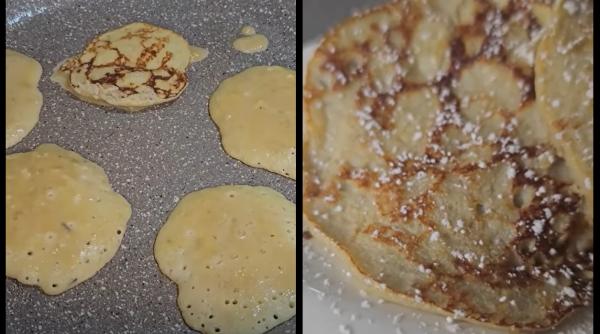 Clătite sățioase, cu doar două ingrediente: fără făină și lapte în aluat. Le mănânci cu drag și pierzi și în greutate