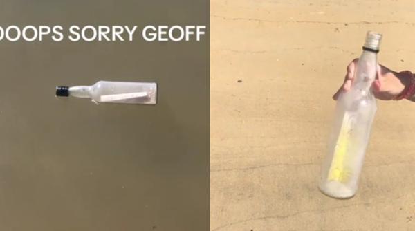 Un cuplu a regretat imediat ce a deschis un mesaj dintr-o sticlă de pe plajă. Reacția lor a ajuns virală: „Oops..” - VIDEO