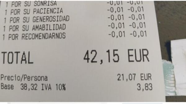 Un local din Spania oferă reduceri clienților care se comportă frumos. Sunt introduse pe bonul fiscal 