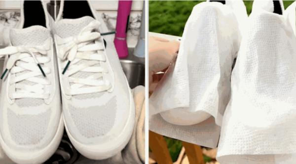 O femeie de serviciu dezvăluie secretul pentru a face pantofii murdari să fie din nou albi