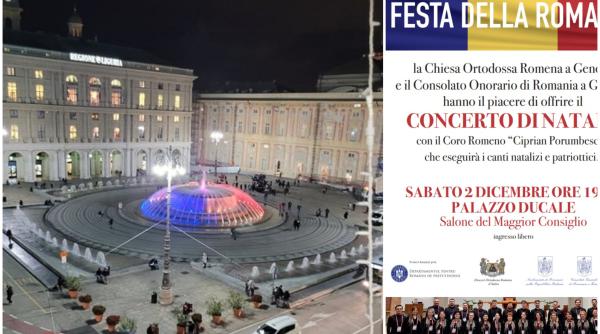 Ziua Națională a României sărbătorită la Genova. Monumente simbol ale orașului iluminate în culorile tricolorului românesc