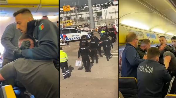 Avion decolat din Londra, aterizare forțată în Portugalia: Un pasager, imobilizat forțat și luat pe sus de polițiști / VIDEO