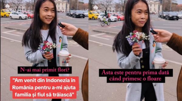 Reacția unei indonezience aflată la muncă în România când primește flori pentru prima oară în viață: ''Aici oamenii sunt buni''