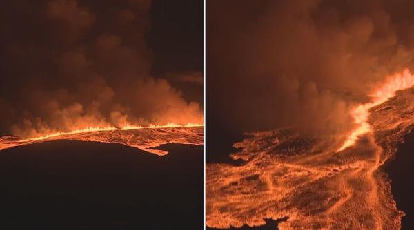 Momentul în care erupe vulcanul din Islanda. S-a deschis o fisură de 3 km lungime în pâmânt - VIDEO