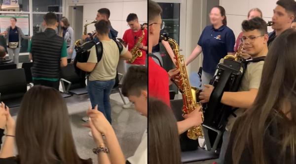  Elevii români au încins o horă pe aeroportul din Catania, după ce avionul a întârziat trei ore / VIDEO