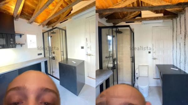 Preț incredibil pentru o garsonieră de 12 mp în Madrid. Baia, bucătăria și livingul sunt toate într-un singur loc