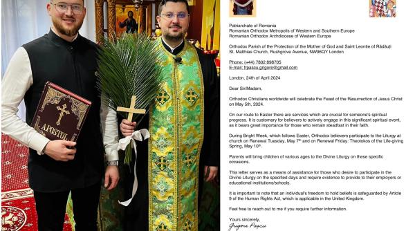 Un preot din Anglia îi învață pe români cum să ceară liber de la serviciu a treia zi de Paști. Grigore Pașcu: "Legea Drepturilor Omului garantează"