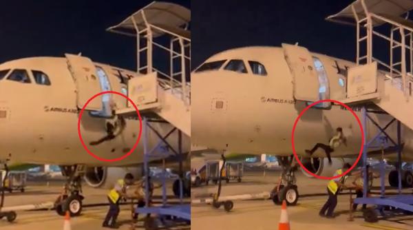 Moment terifiant într-un aeroport: angajatul unei companii aeriene a căzut din avion pe pistă