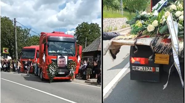 Gest superb în memoria lui Gheorghe Țibil, șoferul român mort în Belgia: Sute de șoferi de TIR din Europa au tras pe dreapta la ora înmormântării 