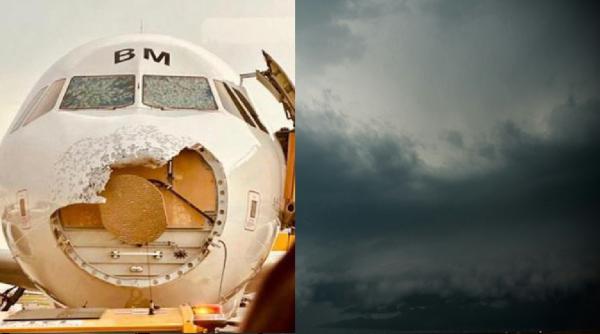 Aterizare de urgență pe aeroportul din Viena din cauza grindinei: „Oamenii au început să țipe, iar botul avionului a fost distrus”