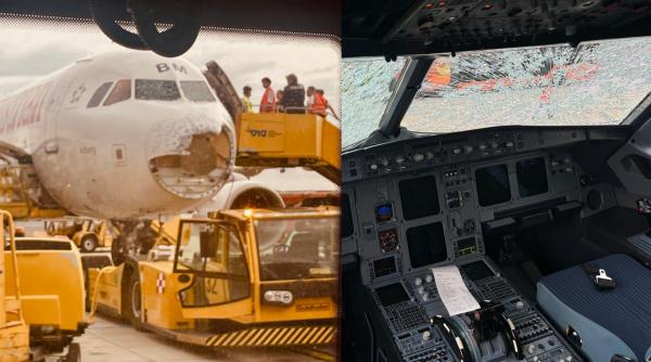 Stare de urgență pe o cursă din Spania: O furtună de grindină a distrus parbrizul avionului
