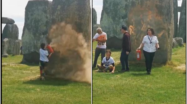 Activiștii de mediu au aruncat cu vopsea pe complexul Stonehenge din Marea Britanie - VIDEO