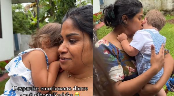 Despărțire emoționantă între doi copii români și bona lor srilankeză, filmată de mamă: „Sunt oameni extrem de calzi și buni”