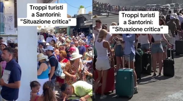 Santorini invadat de turiști: Plângeri video pe rețelele sociale despre situația critică cauzată de 5 nave de croazieră pe zi