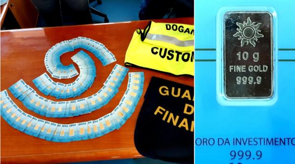 O româncă a încercat să plece din Italia cu o jumătate de kg de aur în bagaj. A fost oprită în aeroport și amendată