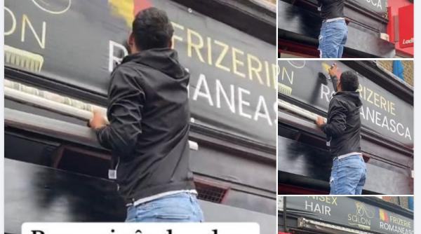 Proteste anti-imigranți în Anglia. Proprietarul unei frizerii românești din Londra a șters drapelul României și inscripția "Frizerie românească" - VIDEO