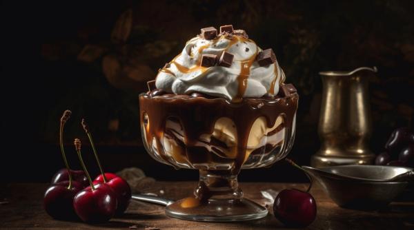 Budincă de ciocolată la pahar, cu vanilie și banane