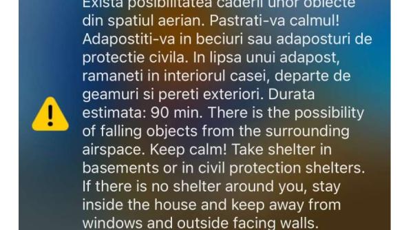 Mesaj RO-ALERT pentru locuitorii din Tulcea. Oamenii au fost avertizați să intre în beciuri sau în adăposturi de protecție civilă
