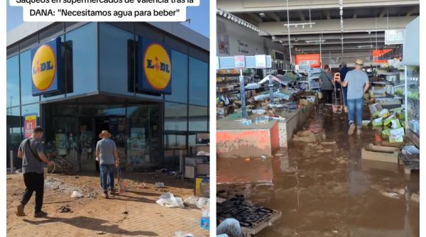 Supermarketurile din Valencia, jefuite după inundații. Reacțiile românilor: "Măcar au luat câte un produs, ai noștri ar fi luat cu baxurile"