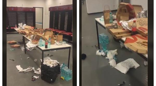 Mizerie inimaginabilă lăsată de jucătorii din Kosovo, la vestiarele de pe Național Arena. Foto - Video