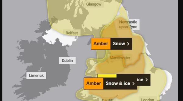 O furtună arctică lovește Marea Britanie: Ninsori abundente și ploi înghețate. Met Office emite o alertă de vreme rea