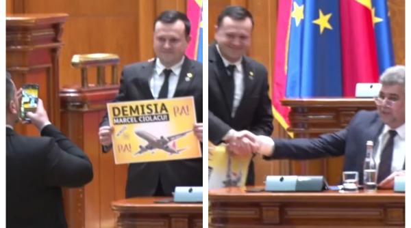 Circ în Parlament. Ciolacu a dat mâna cu un parlamentar AUR care îi ceruse demisia cu câteva secunde în urmă