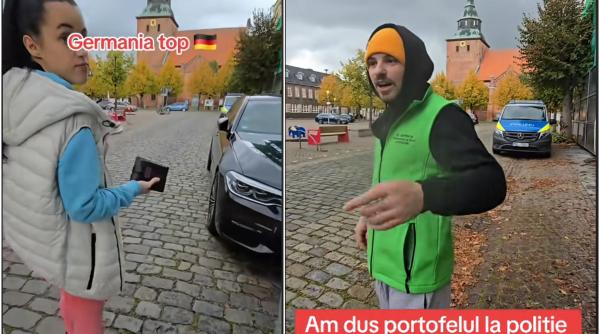 Doi români din Germania au dus la poliție un portofel găsit. Surpriză totală la secție: Agentul le-a spus să ia bani din el - VIDEO