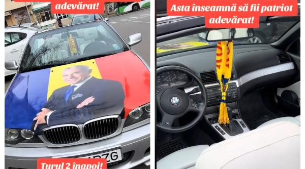 Un român și-a colantat mașina cu chipul lui Călin Georgescu:"Uitați, bă, fraților, așa susții cauza națională"