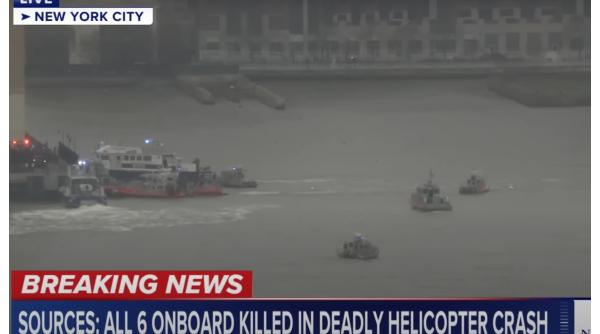 Un elicopter s-a prăbușit în râul Hudson. În interior se aflau inclusiv copii 