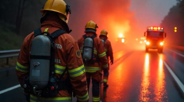 Incendiu pe Autostrada A8 din Germania. Camionul unui român a ars ca o torță