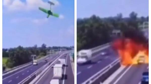 Imaginile cu avionul care s-a prăbușit pe o șosea din Italia, făcute publice