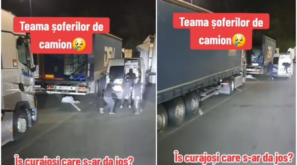 Șoferii români își riscă viața prin parcările din Europa. Momentul în care hoți înarmați jefuiesc un camion - VIDEO