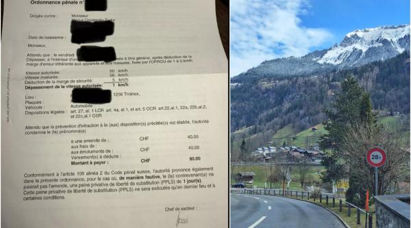 O zi de închisoare pentru depășirea cu 1 km/h a vitezei legale în Elveția. Documentul primit acasă de un român